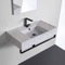 Marble Design Ceramic Wall Mounted Sink With Matte Black Towel Bar